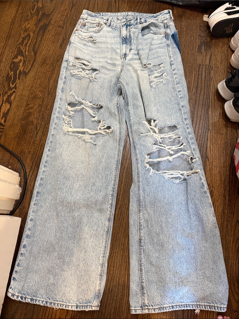 American Eagle Outfitters Light Wash Ripped Wide Leg Jeans